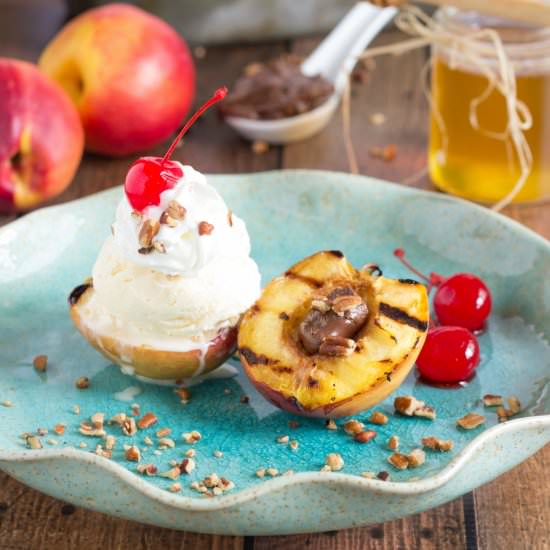 Grilled nectarine Nutella sundaes