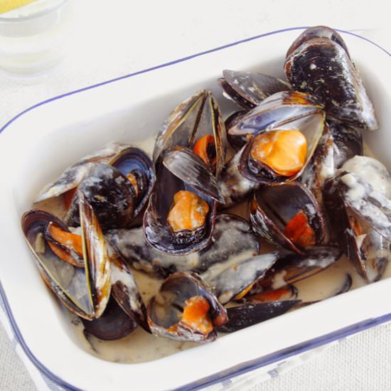 Steamed Mussels with Mustard Sauce