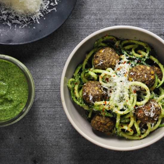 Mushroom “Meatballs” & Fresh Pesto