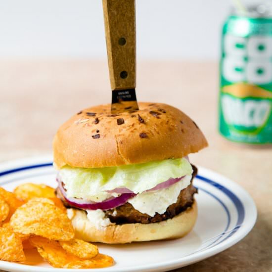 Fiery Turkey Burgers with Cool Feta