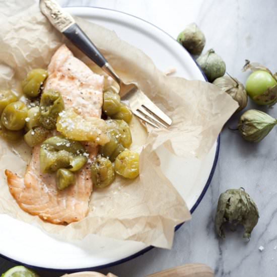 Roasted Tomatillo Salmon
