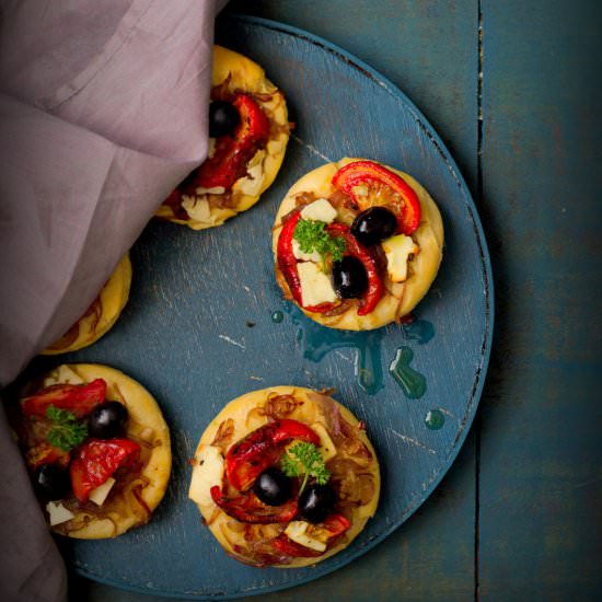 Brioche Pizettes With Feta Olive
