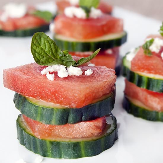 Watermelon, Cucumber and Feta Bites
