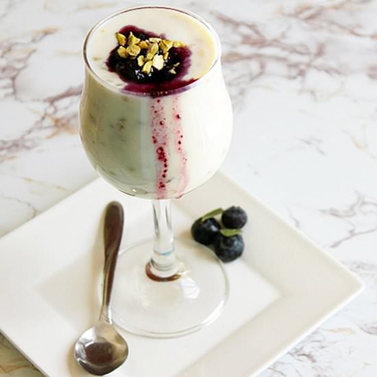 Freekeh Pudding & Blueberry Sauce