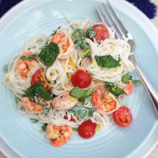 Rice Noodles with Shrimp & Spinach