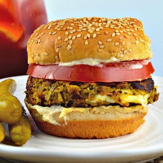 Wasabi Cheese Stuffed Veggie Burger