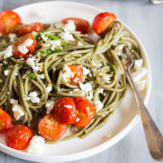 Garlic spelt spaghetti
