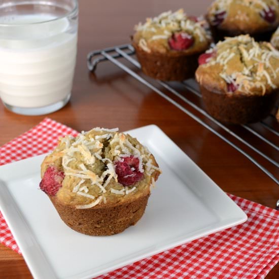 Coconut Banana Raspberry Muffins