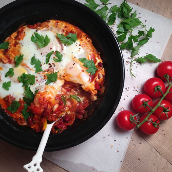 Three Bean Tagine with Baked Eggs