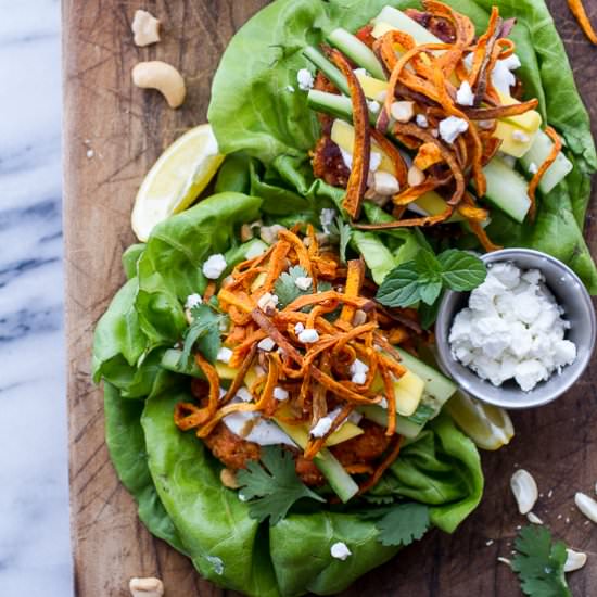 Curried Salmon Burger Lettuce Wraps