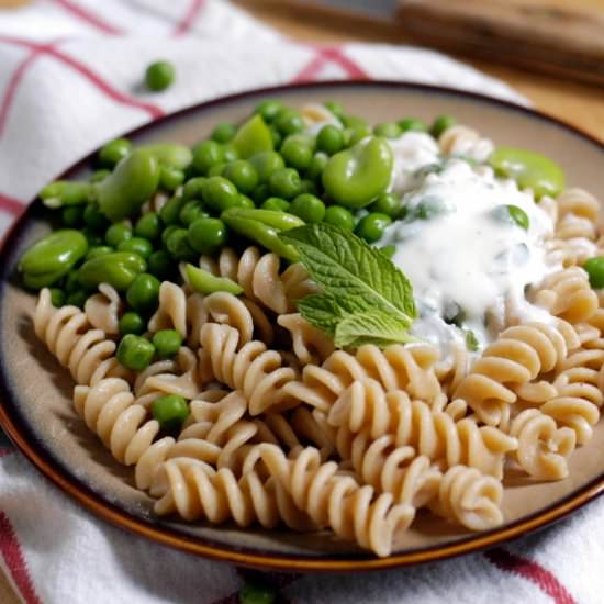 Pea and fava bean pasta