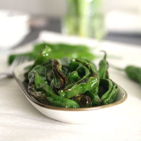 Flash-fried shishito peppers