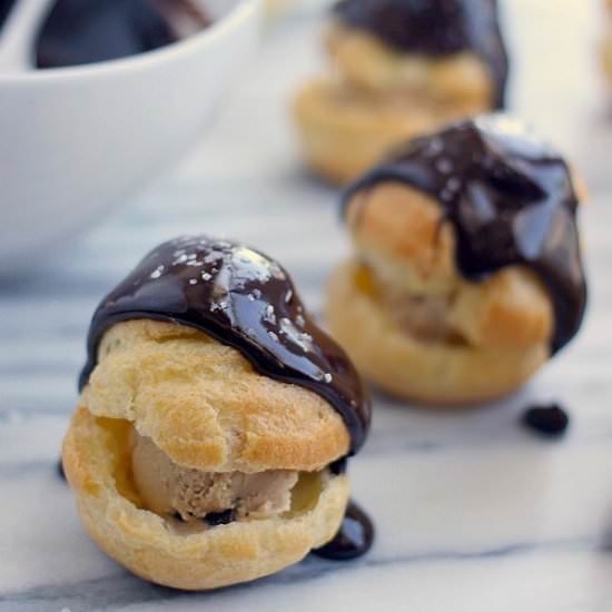 Profiteroles with Coffee Ice Cream