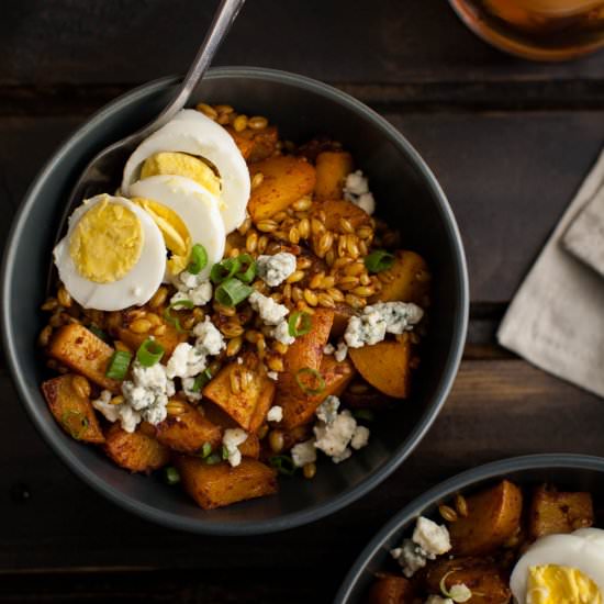 Barley with red potatoes and eggs
