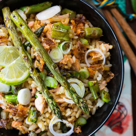 Salmon and asparagus fried rice