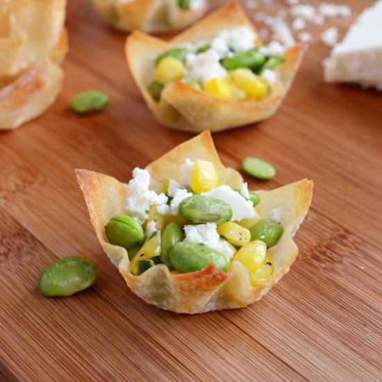 Wonton Cups with Edamame Sala