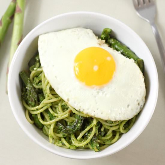 Asparagus Spaghetti w/ Fried Egg