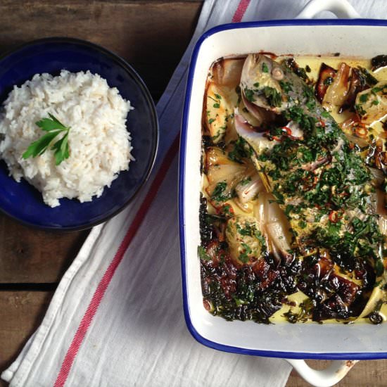 Baked Trevally with Coconut Rice