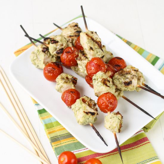 Pesto Yogurt Chicken Kabobs