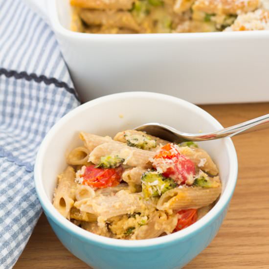 Cheesy Broccoli Tomato Pasta Bake