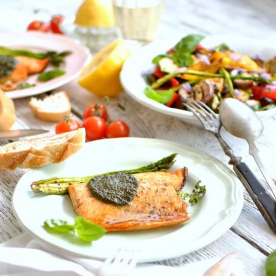 Baked trout and salad