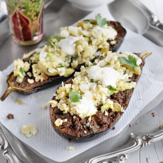 Chermula Aubergine with Bulgur