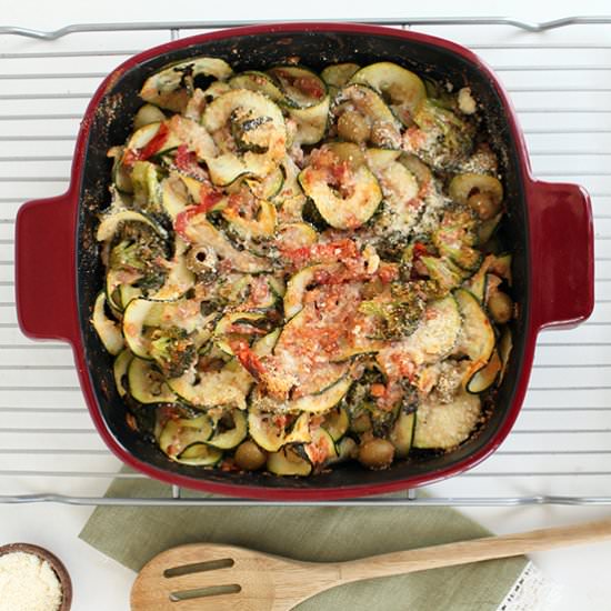 Baked Zucchini Pasta with Pancetta