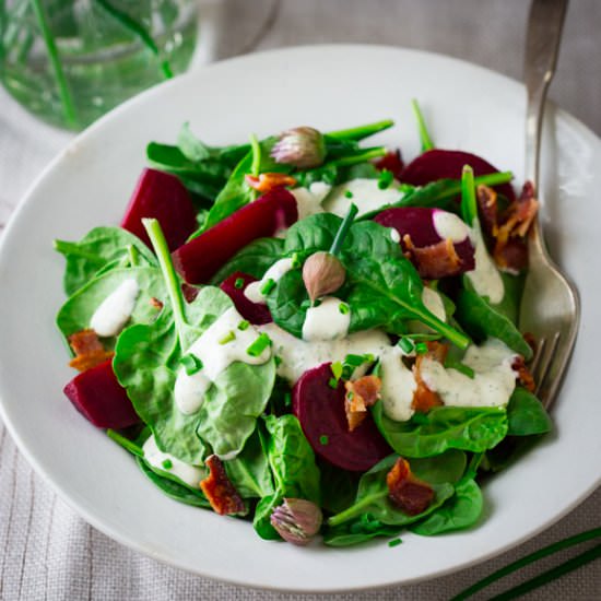Spinach Beet Salad with Maple Ranch