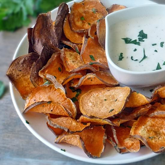 Sweet Potato Chips with Garlic Aioli