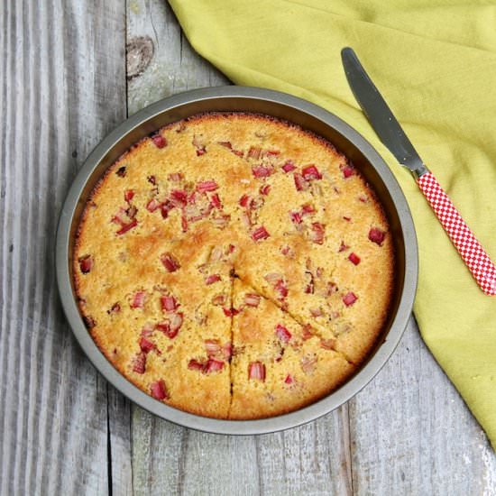 Rustic Polenta Cake with Rhubarb