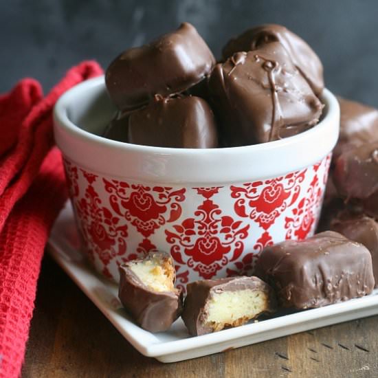 Chocolate Covered Cheesecake Bites