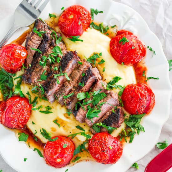 Creamy Polenta with Grilled Steak