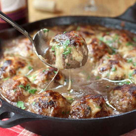 French Onion Soup Stuffed Meatballs