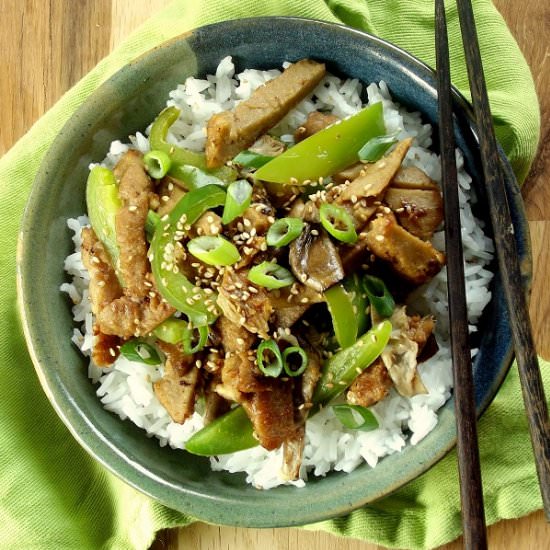 Sesame Seitan with Oyster Mushrooms