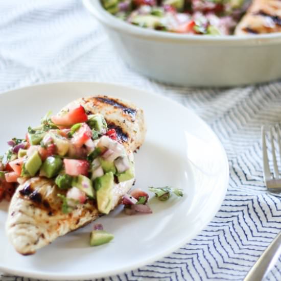 Chicken w/ Strawberry Avocado Salsa