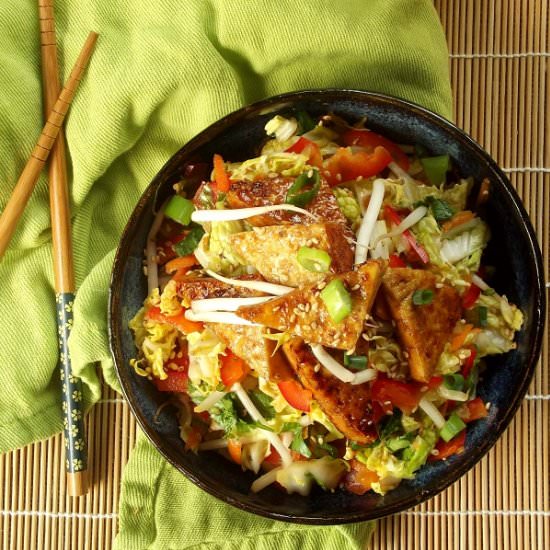 Asian Slaw and Sticky Ginger Tofu