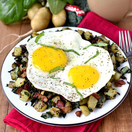 Crispy Kale, Bacon and Basil Hash