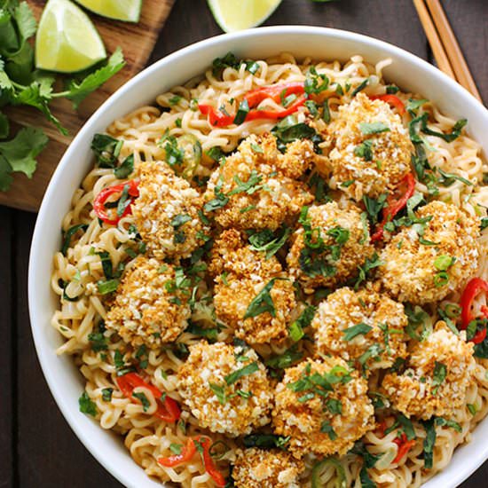 Oven Fried Shrimp Ramen Noodle Bowl