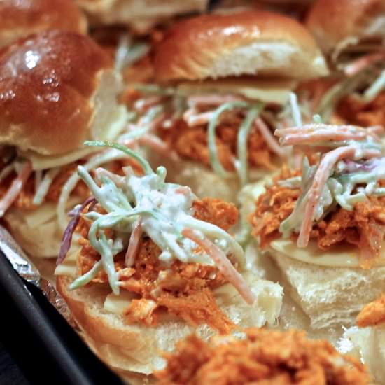 Buffalo Sliders & Blue Cheese Slaw