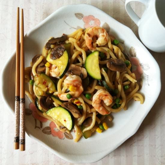 Shrimp and Vegetable Teriyaki Udon