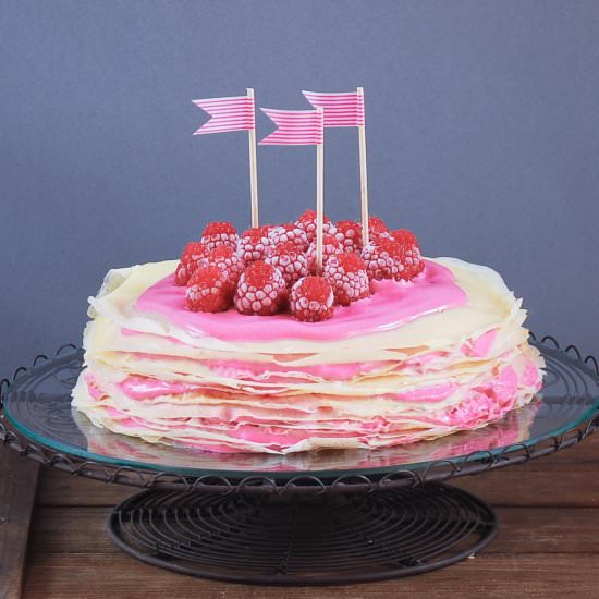 Raspberry crepe cake