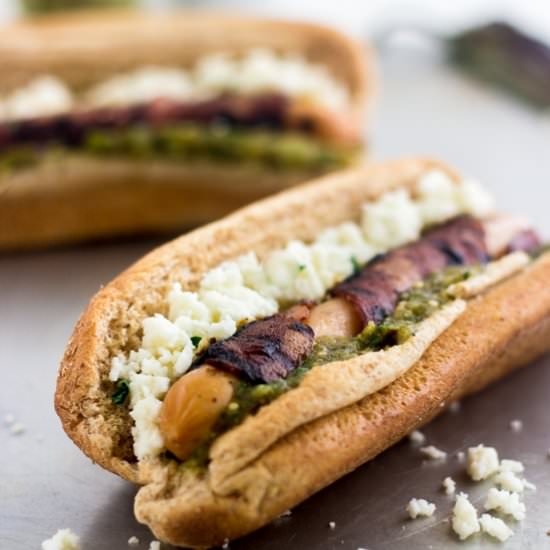 Bacon Wrapped Hot Dog with Salsa
