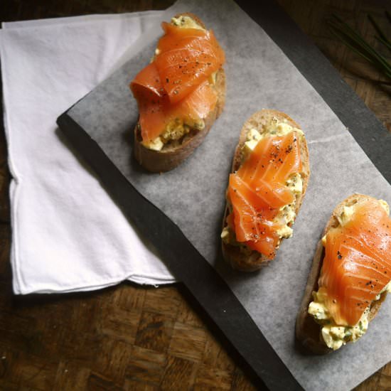 Salmon Egg Horseradish Tartines