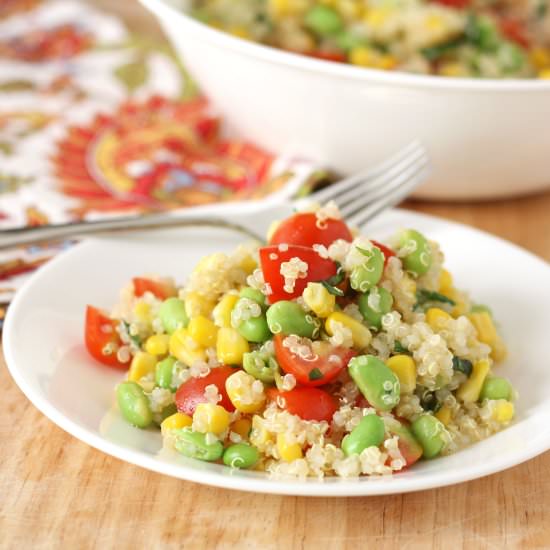 Edamame corn and quinoa salad