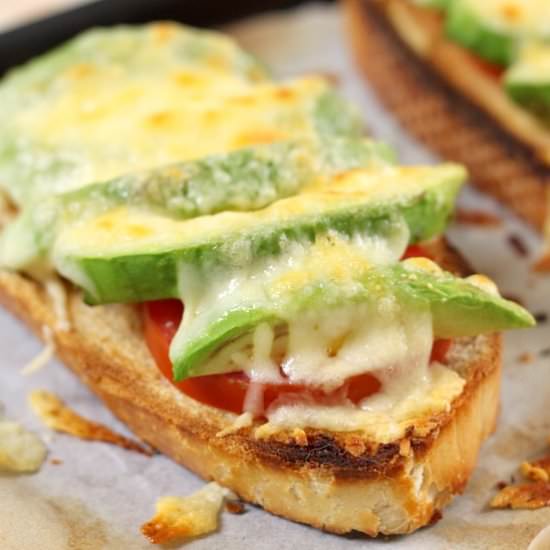 Cheesy Tomato and Avocado Toasts