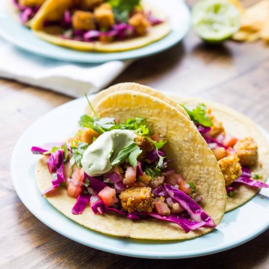 Tortilla Chip-Crusted Tempeh Tacos