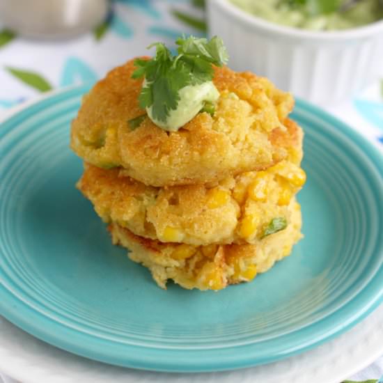 Fried Corn Cakes with Avocado Cream