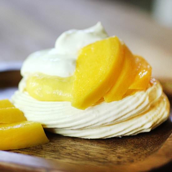 Saffron Pavlovas with Mango Curd