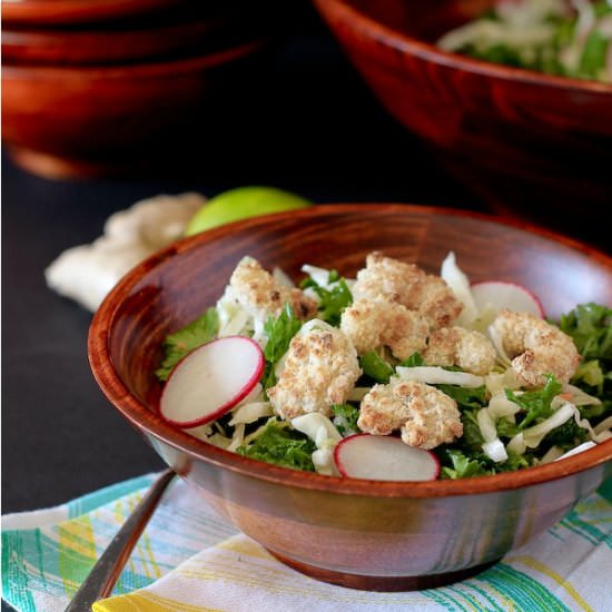 Kale Salad with Popcorn Shrimp