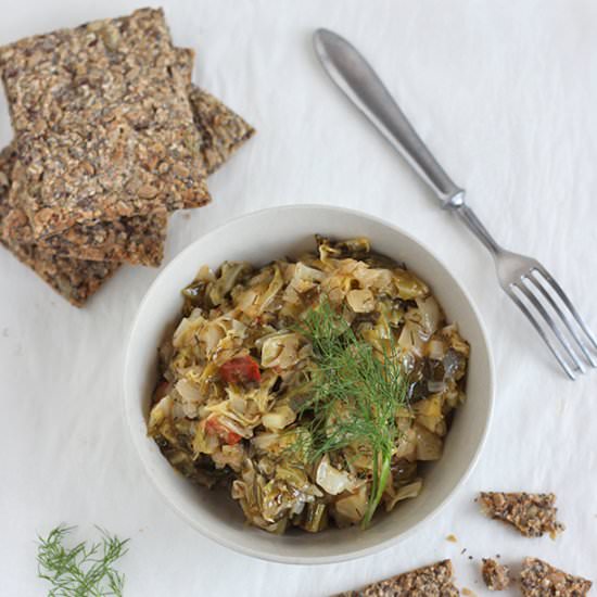 Young cabbage with chorizo